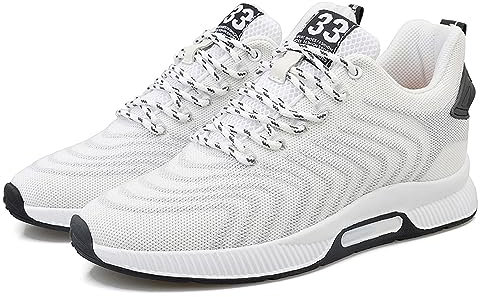 Scarpe da Ginnastica da Uomo Ascensore Invisibile Altezza Crescente Ascensore Scarpe Sportive 2.36 Pollici Traspirante Lacci up Scarpe da Ginnastica, Bianco, 46 EU