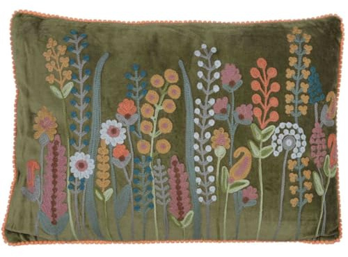 Casa Moro Boho Chic Dekokissen Santa GRÜN 48x30 mit Bommeln, Füllung Motivkissen mit Blumen-Schau Bestickt Zierkissen bunt rechteckig KI10014