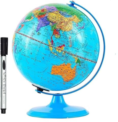 OXOAMP Globus Klassischer Blauer Weltglobus for Lernen von Geographie, mit Metallständer, 9,8 Zoll Durchmesser, Globus zur Dekoration Nachttisch