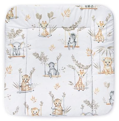 Balbina® Wickelunterlage aus Baumwolle weiche Wickeltischauflage für Wickelkommoden waschbar 75x85 I Safari