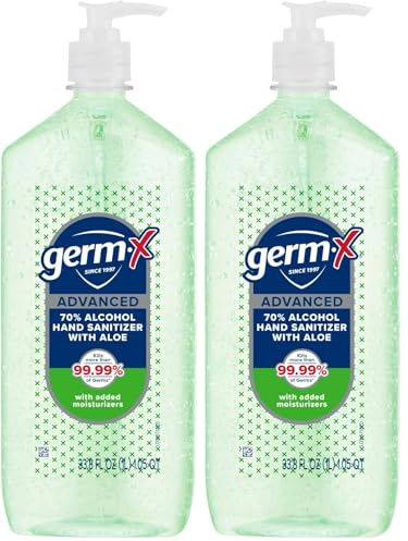 Germ-X Hand Sanitizer Gel with Aloe and Vitamin E | Moisturizing | No Rinse Formula | Pump Bottle | 1 Liter Pack of 2