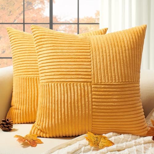 Softalker Herbst Kissenbezug 40x40 Gelb Cord 2er Set Decoration Aesthetic Kissenhüllen Sofakissenbezüge Dekokissen Couchkissen Zierkissen skandinavisch Deko für Wohnzimmer Stuhl Sofa Schlafzimmer