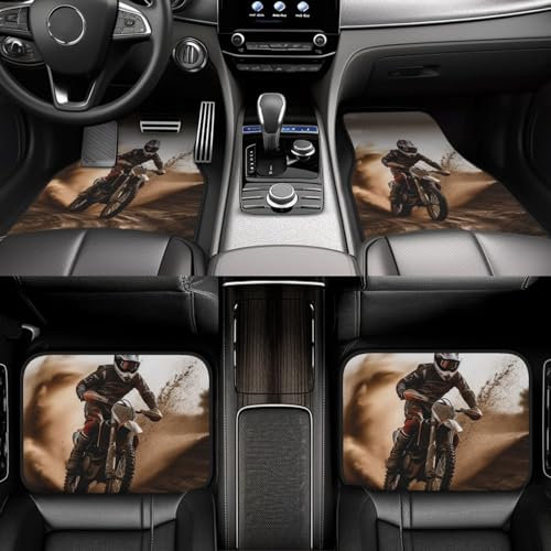 Auto Fußmatten Teppich Wasserdicht Motocross Automatte Rutschfeste Auto Vorne Hinten Fußmatten Komplettes Set von 4 Stück Fersenpolster Universal Fit Für SUV, Vans, Limousinen, LKW, Damen
