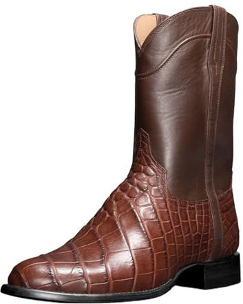 Stivali da Uomo Cowboy Alligator - Western Boot Cowboy Boots Uomo con Punta A Punta | Pull-On Boots| Ricamato | per Lavoro, Equitazione,Marrone,39 EU