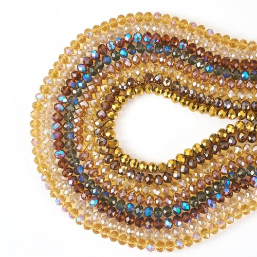 FASHEWELRY 576 cuentas de cristal transparente galvanizadas de color marrón, facetadas, redondas, redondas, cuentas sueltas de cristal para hacer joyas y accesorios para el cabello