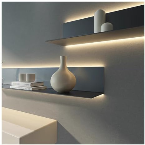 pujindu An Der Wand Montierte Schwebende Metallregale, Dekoratives Ausstellungsregal Mit LED-Licht, Schwebendes Regal, An Der Wand Montiertes Badezimmerregal, Ausstellungsregale(Schwarz,31.5x7.9x2.4in