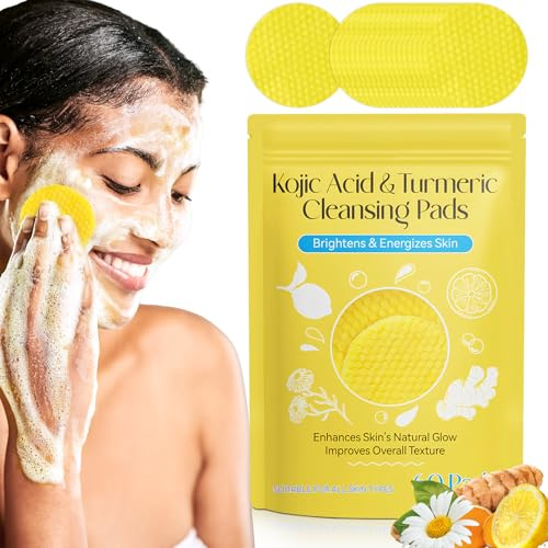 Turmeric Kojic Acid Reinigung Pads, 60 Stück, Exfoliating, Balance Haut Öl und Wasser, überschüssige Epidermis Entfernen, Hautton Ausgleichen, für dunkle Flecken, Stumpfe Haut, Akne-Narben (1 Set)