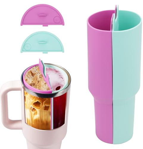 XIHIRCD 2pcs Drink Separator Silicone Liner for Stanley 40oz, High Capacity 2 in 1 Cup Insert with 2pcs Lids Water Cup Accessories Easy to Clean Compatible with Stanley Tumbler 40oz