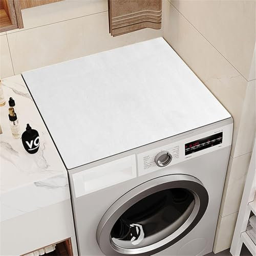 Highdi Tappetino Antiscivolo, Monocroma Copri Lavatrice Coperchio Antipolvere Lavabile per Lavatrice Asciugatrice Tappetino Antiscivolo per Copertura Protezione Superiore (Bianco,55x60cm)