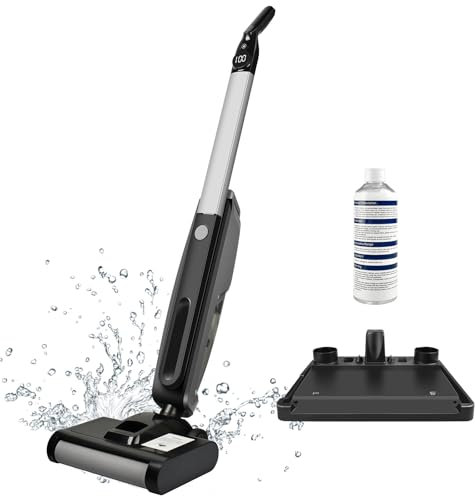 Lavapavimenti senza Filo, Aspirapolvere Senza Fili a Secco e Umido 2 in 1, Leggero con Schermo Digitale, Pulizia Automatica, Doppio Serbaoio d'Acqua 0.75L, Macchie Ostinate e Pavimenti Duri