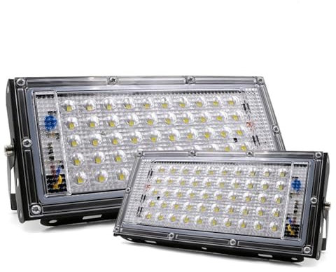 2 uds LED Luz de inundación 50W 220V 240V Reflector streetIP65 impermeable al aire libre Reflector de pared iluminación jardín cuadrado Spotlightled(Warm White)