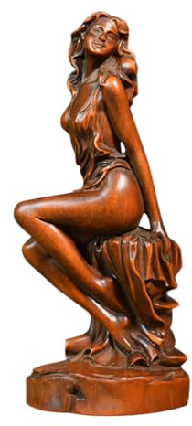 Amosfun Vintage European Style Wooden Goddess Statue Ornament Boxwood Home Decor