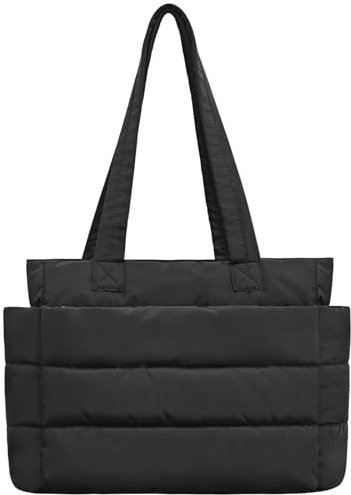 charlore Tote Bag for Women with Zipper, Soft Lightweight Puffy Tote Bag with Compartments, Quilted Shoulder Bag Handbag for Travel, Work, Sport