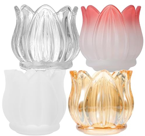 4 Stück Tulpenförmiger Glas Kerzenhalter, Teelichthalter in Tulpenform, Klarglas Kristall Tulpen Blumen Kerzen Teelichthalter, Kerzengläser für Badezimmer, Muttertag, Party, Tafelaufsatz