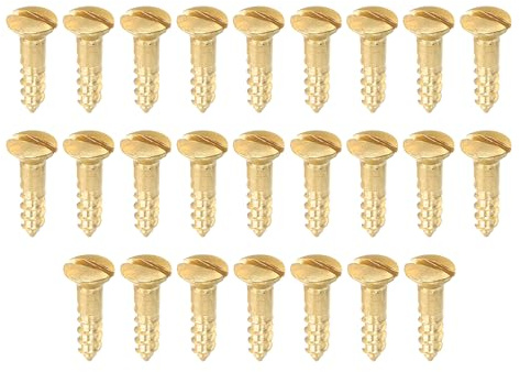 PATIKIL M2 x 8mm Slotted Wood Screw, 25 Pack Solid Brass Oval Head Flat Head Self Tapping Screws for Wood Furniture Connecting, Gold Tone
