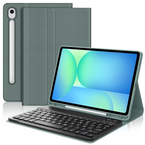 WAVATA Funda con Teclado para Samsung Galaxy Tab S10 FE 10.9 2025/ S9 FE 10.9 2023/ S9 11 2023 - QWERTY Español Ñ Teclado para Samsung Galaxy Tab S9 FE, Verde Oscuro