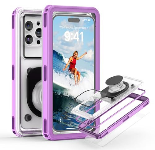 YIMONA IPX8 Waterproof Phone Pouch Case - 6.9 Dry Bag for Swimming Dry Bag with Lanyard Purple