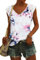 NARRAME T-Shirt à Manches Courtes pour Femme - Débardeur d'été - Haut Ample - Col en V À Fleurs Blanc Rose Bleu XX-Large 2XL 50-52