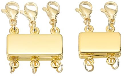 PATIKIL Magnetic Necklace Layering Clasps, 2Pcs Magnetic Slide Lock Jewelry Separators Jewelry Clasps and Closures Magnetic Lobster Clasp for Necklace Bracelet Chain, Gold