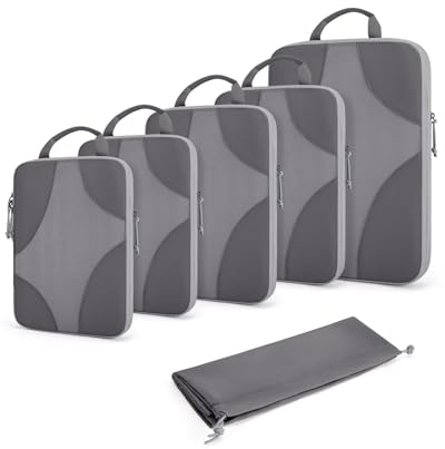 BAGSMART Packing Cubes Compression 6 Stück, Rucksack Koffer Organizer Packtaschen, Reise Kompressionsbeutel Wasserdicht Packwürfel Kompression, Travel Essentials Kofferorganizer