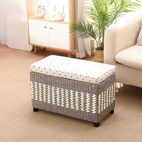 POAYDHC Tabouret de Rangement en Osier avec Couvercle, Repose-Pieds Rustique, Tabouret de canapé, Banc de Chevet, Banc à Chaussures pour entrée de Salon(Multi-Colored)