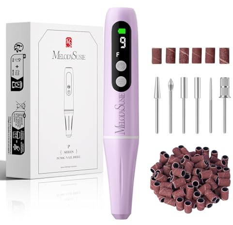 MelodySusie Stiftförmiger PC90G Tragbarer Kabelloser Nagelfräser | 20000 RPM, Wiederaufladbar, LED-Display, für Maniküreformen & Acrylgelenfernung, Für DIY-Nageldesign zu Hause/Reisen