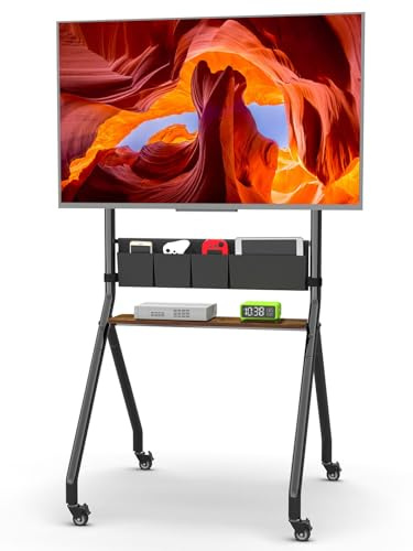 Mobile TV con borse portaoggetti, design estetico anti-collisione, carrello mobile per TV LCD/LED/OLED da 32 a 75 pollici, supporta fino a 99,8 kg, altezza regolabile con ruote silenziose bloccabili