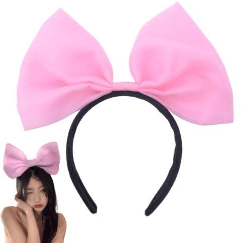 Guqqeuc Bandeau Avec Nœud Rose Pour Femme Fille Accessoire De Cheveux Pour Noël Cosplay Serre-Tête À Grand Nœud Pour Femmes Filles Accessoires De Costume Pour Cheveux Épais Fins Décorations De Noël