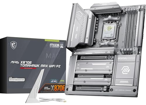 MSI MAG X870E Tomahawk MAX WiFi PZ Placa base, ATX – Soporta procesadores AMD Ryzen 9000/8000/7000, AM5 - DDR5 Memory Boost 8400+ MT/s (OC), PCIe 5.0 x16, M.2 Gen5, Wi-Fi 7, 5G LAN