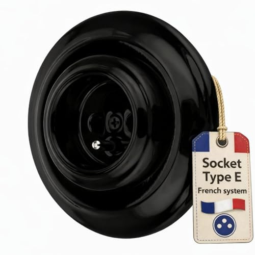 Unterputz Porzellan Retro Steckdose, All-in-One, Serie PR1 schwarz, Typ E Französisch