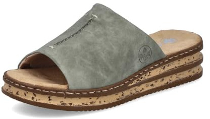 Rieker Damen Pantoletten 62905, Frauen Slipper,Slides,Slip-ons,Backless Slipper,Gartenschuhe,Sommerschuhe,sommerclogs,Mules,grün (53),38 EU / 5 UK