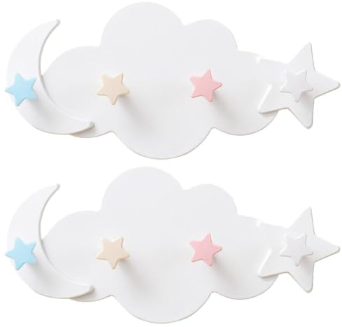 MAGICLULU Appendiabiti Cameretta Ragazzo Ragazza Adesivo 2 Pezzi in Plastica Bianca Ganci a Forma di Celeste e Nuvola per Organizzazione e Decorazione Resistente e Riposizionabile