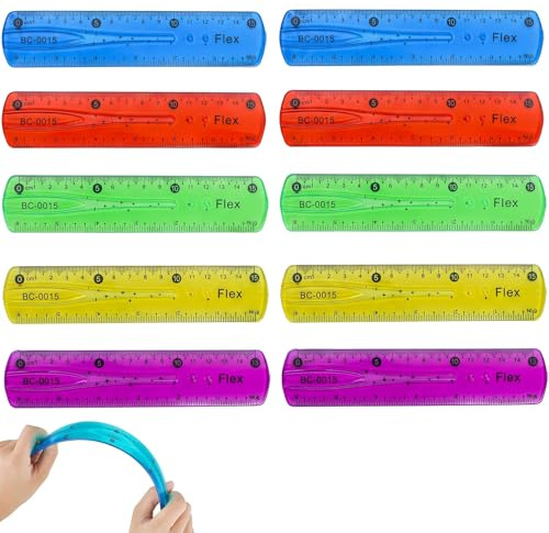 Lineal 15cm Set 10 Stück Farbig Flexibel Transparentes Lineale für Schule Büro Zeichnen Messen Zentimeter und Zoll Skala Biegsames Zeichenwerkzeug für Schüler kleines Lineal Lehrer 10er Pack