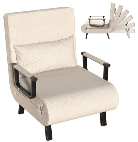 JMGJOY Schlafsessel 3 in 1 Schlafsofa mit Bettfunktion Schlafsofa Gästebettfür Verstellbarer Rückenlehne Metallrahmen Leinen für Wohnzimmer Kleine Räume Schlafzimmer Balkon (Beige, 1)
