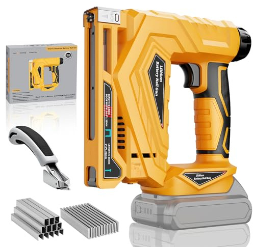 3/8” Electric Staple Gun for De-Walt 20V Battery, T50 Crown Stapler 2-in-1 Brad Nailer & Electric Nail Gun, 1000 Nails and Staples(Max 14mm), Impact Force Adjustment, Stapler for DIY(Tool Only)