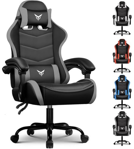 GTPLAYER Gaming Stuhl Bürostuhl Ergonomischer, Gaming Chair mit verstellbare Kopfstütze und Lendenwirbelstütze, Gaming Sessel, Grau