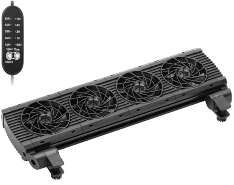 Zephviora Aquarienkühlung mit 4 Lüfter, 5 Regelbare Geschwindigkeiten, 0-180° Verstellbarer Lüfter