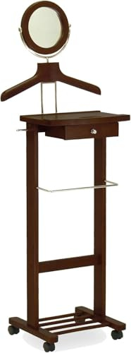 Winsome Wood Valet Stand With Mirror, Drawer, Tie Hook, Casters, Antique Walnut (94155)