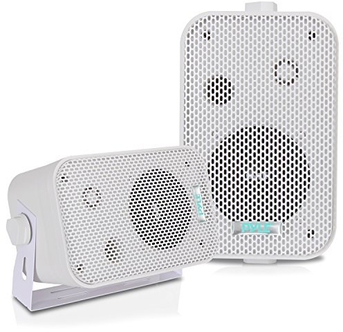 Pyle Home Dual Waterproof Outdoor Speaker System 300W - 3.5 Inch/8.9cm Pair of Weatherproof Wall/Ceiling Mounted Speakers, Heavy Duty Grill, Universal Mount, For Pool, Patio, Boat, Indoor, (White)