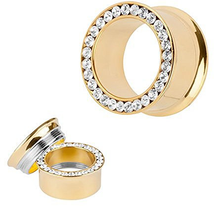 Taffstyle® Titan Flesh Schraub Tunnel Gold Farben Kristall Clear / 14mm