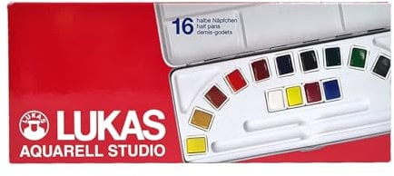 LUKAS AQUARELL STUDIO, Aquarellfarben in Premium-Qualität, Set mit 16 x 1/2-Näpfchen im Metallkasten