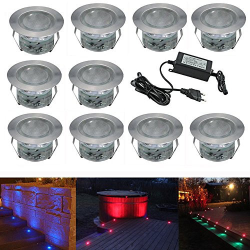 CHNXU Terrassen Einbaustrahler - 10er Set Boden Einbauleuchten Außen RGB LED Treppen Beleuchtung Ø45mm Bodeneinbaustrahler IP67 Wasserdicht Farbwechsel Boden Lampe