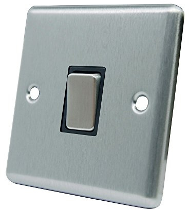 AET CSC1GSWIBSI 10 A 1-Gang Satin Finish Chrome Classical Single Intermediate Black Insert Metal Rocker Light Switch