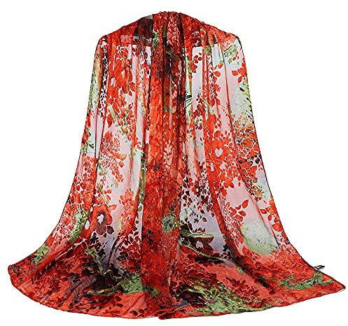 Signare Damen Seidenschal Aquarell Blumendruck Elegant Leicht Mode (Mehrfarbig)(Größe:53cm x 190cm)