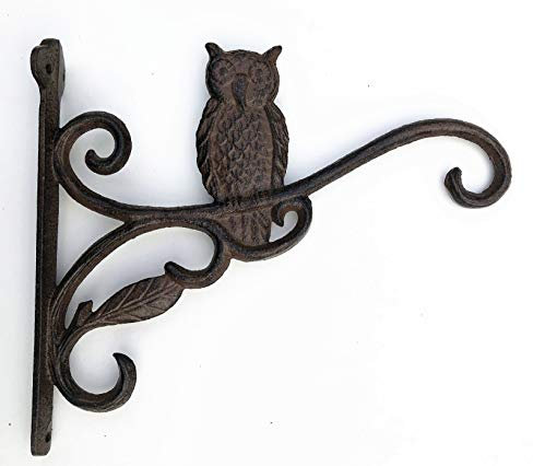 Spring life Cast Iron Ornate Owl Hanging Flower Basket Bracket Hook in 3 Colours (Brown)