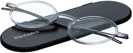 ThinOptics Manhattan Kompakte Lesebrille mit einer Stärke von 1,50 - Transparenter-Rahmen mit magnetischem Milano-Etui