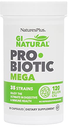NaturesPlus GI Nutra Pro Bio Mega - 120 Billion Live Cultures for Women and Men - 35 Live Bacteria Strains and Prebiotic Fibre Complex - Vegan, Gluten Free - 30 Capsules