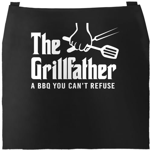 MoonWorks® Grill-Schürze für Männer mit Spruch The Grillfather Grillbesteck Fun-Shirt für Männer und Paten Geschenk lustig Grillschürze Baumwoll-Schürze Küchenschürze schwarz unisize