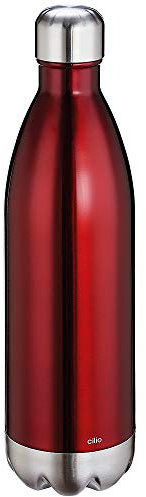 cilio Elegante botella de agua roja de acero inoxidable, 1 litro, a prueba de fugas, termo también para bebidas carbonatadas, se mantiene caliente hasta 18 horas y fría durante 24 horas