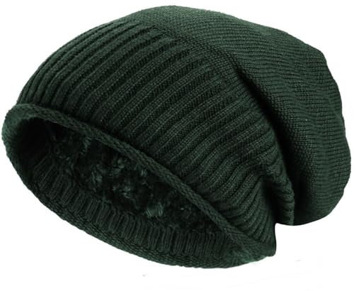 Hatstar Warme gefütterte Feinstrick Damen Beanie Mütze | Herren Wintermütze | mit sehr weichem Fleece Innenfutter | Unisex weich & warm (Oliv)